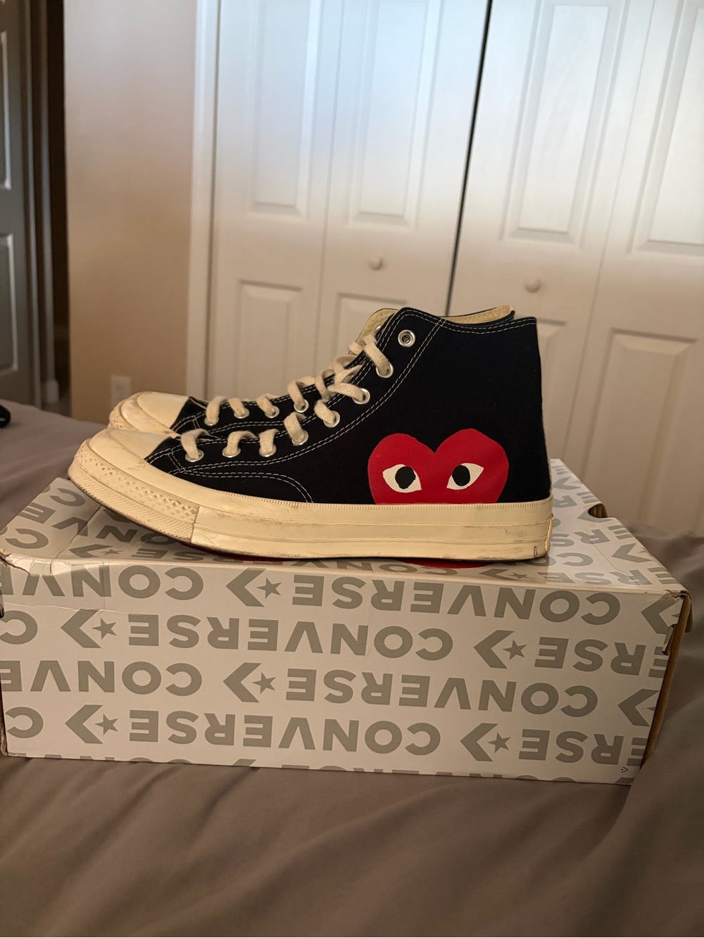Converse Kids Black High-Top Sneakers with Red Heart Graphic